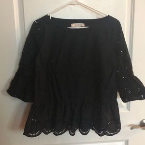 Black embroidered LOFT blouse with peplum